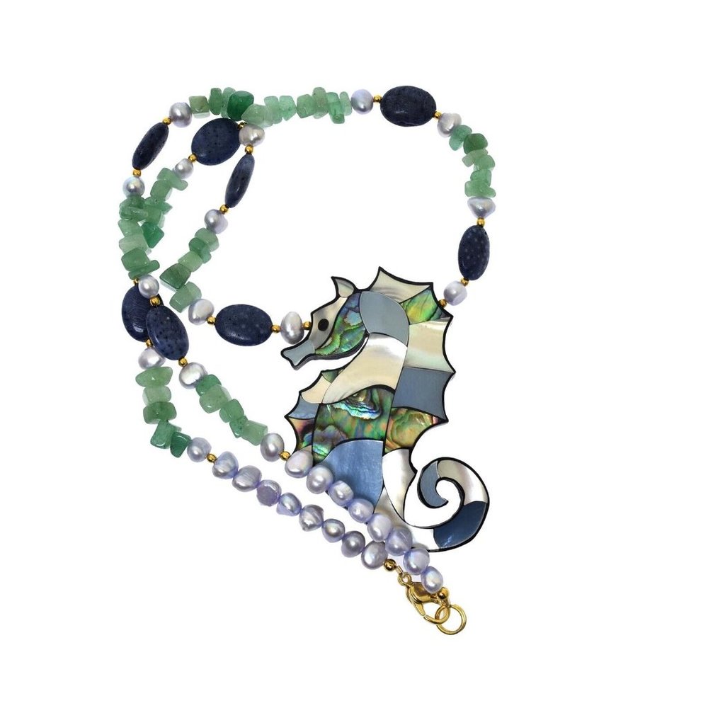 Vintage Lee Sands Necklace Seahorse Mother of Pearl Freshwater Pearls